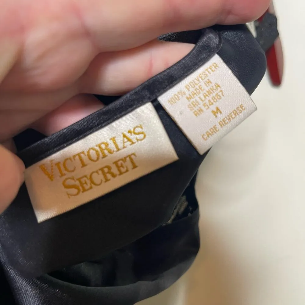 Vtg Victoria’s Secret Gold Label Black night Gown Slip lace Dress M Long Silky - Image 5