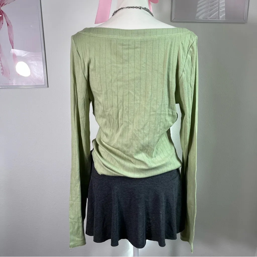Free People Coffee Chat‎ Henley Long Sleeve Green Moss Womens Size Large - Image 4