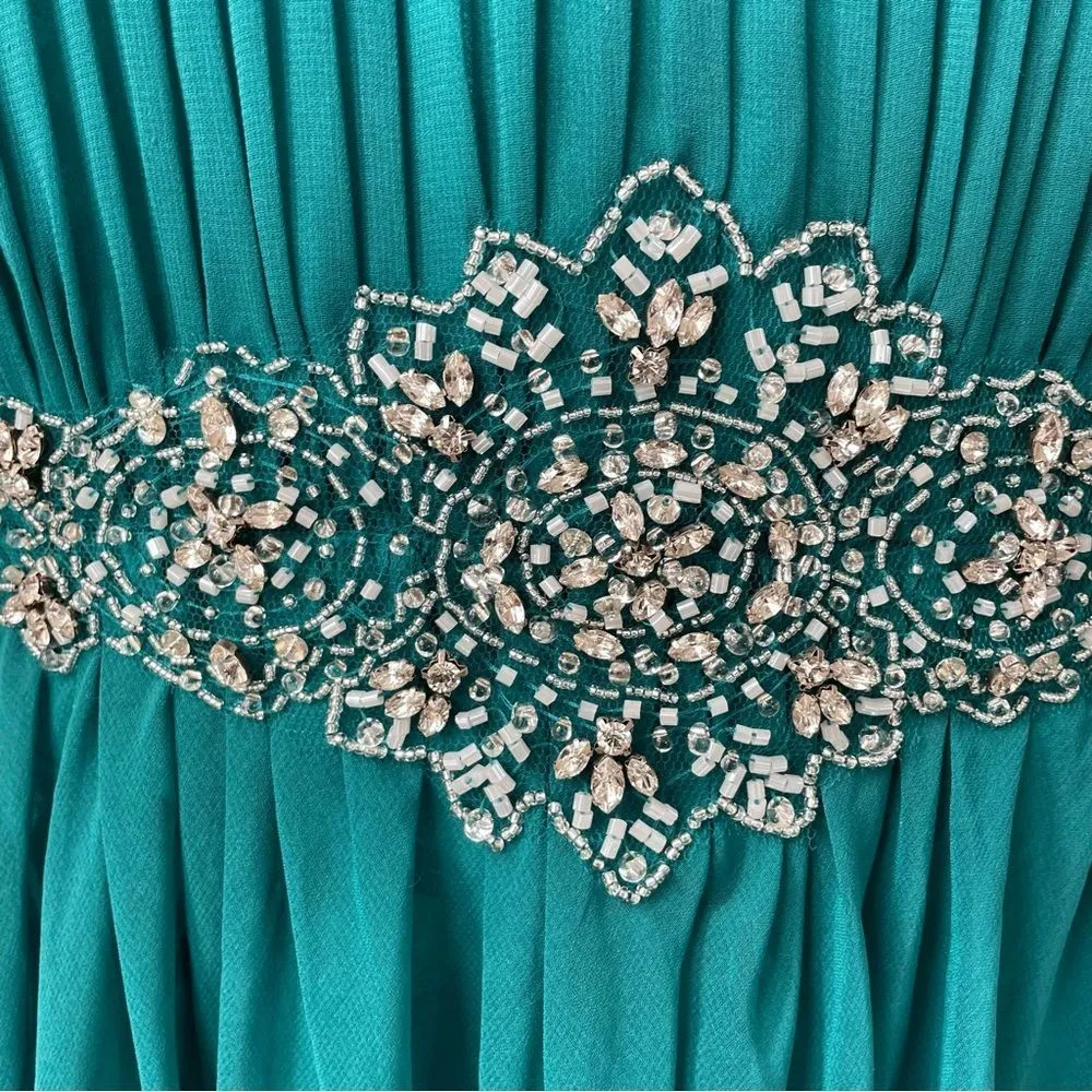 Johnny Emerald Green Chiffon Overlay Sleeveless Dress Rhinestone Waist 2X 3X 4X - Image 3