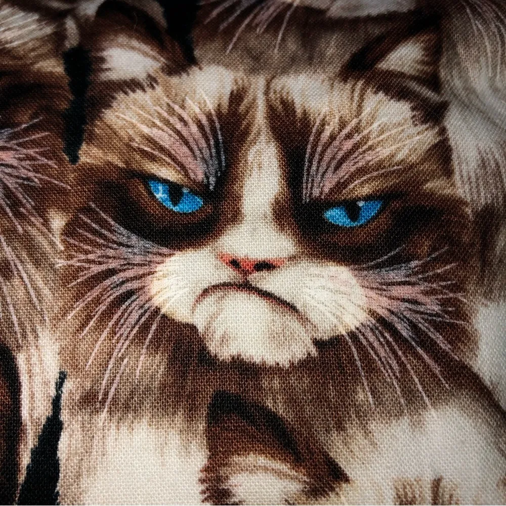 Grumpy Blue Eyed Cat Toiletries Makeup Bag Hand Crafted Brown - Image 2