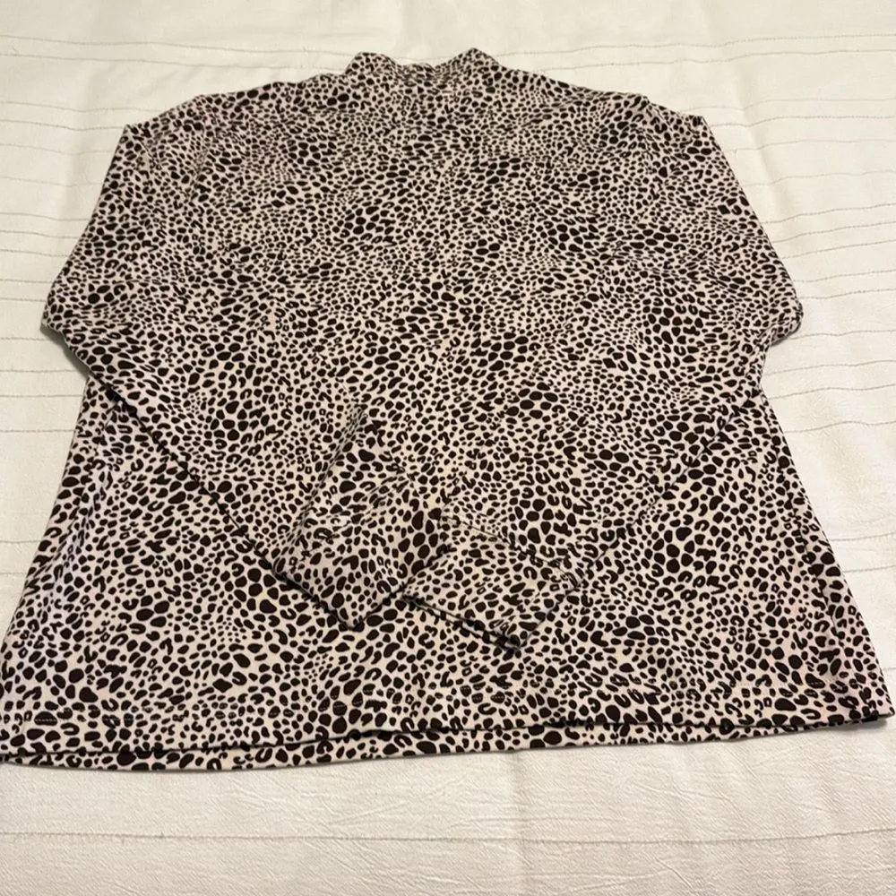 Lands' End Leopard Animal Print Womens Top Small Mock Turtle Neck Shirt Brown - Image 2