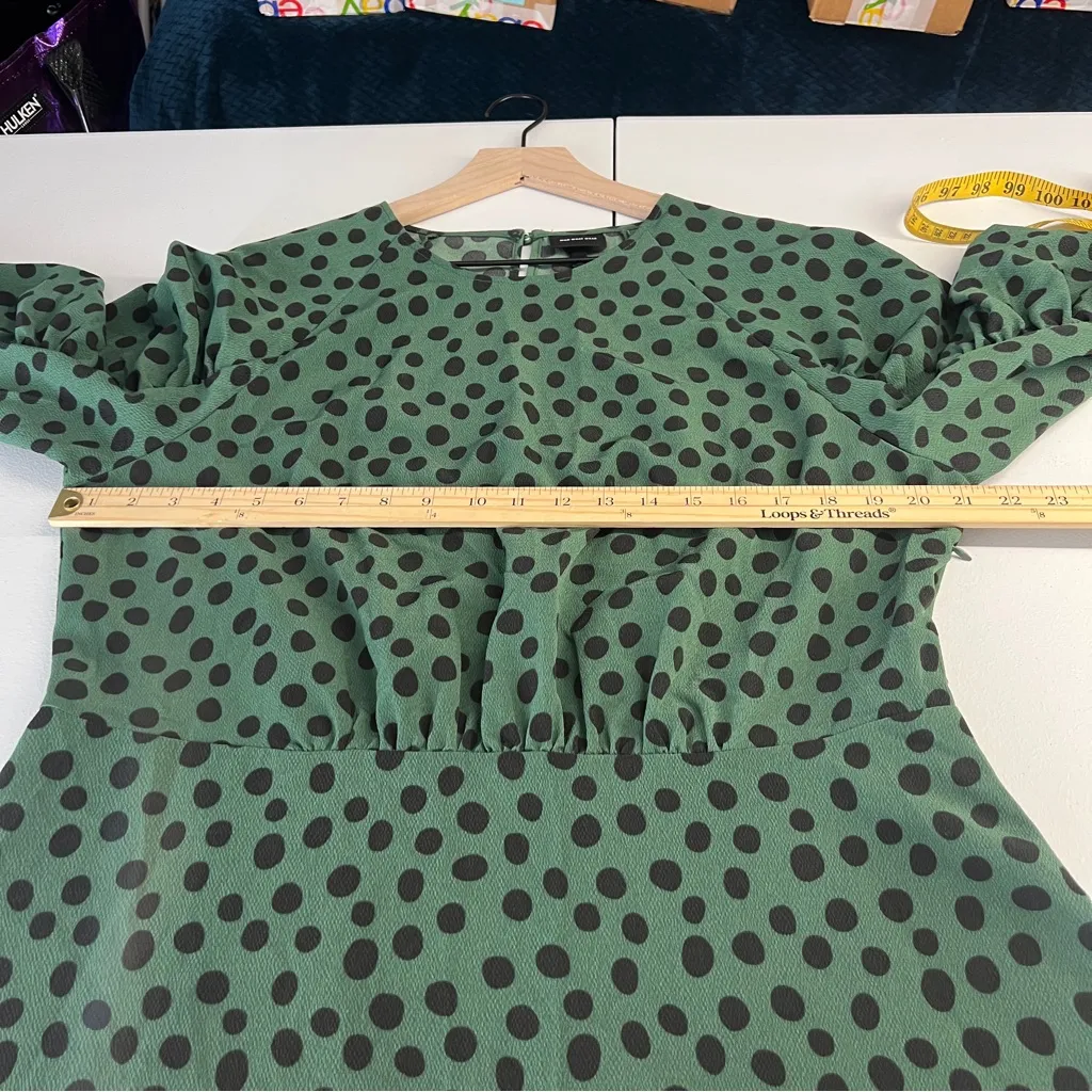 Who What Wear Green & Black‎ Rucked Sleeve Polka Dot Dress XL - Image 15
