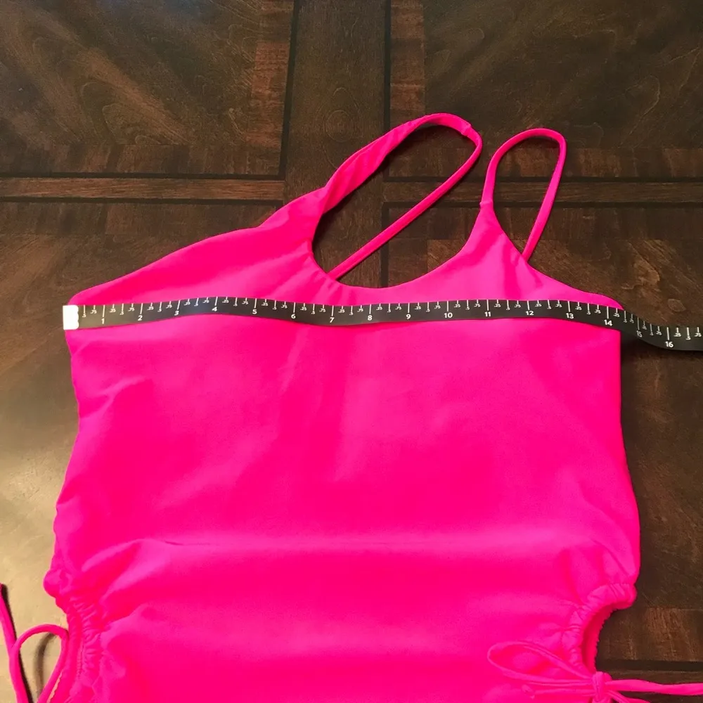 Hot Pink Fuchsia One Shoulder One Piece Swimsuit with Cutouts Sz L Size L - Image 4