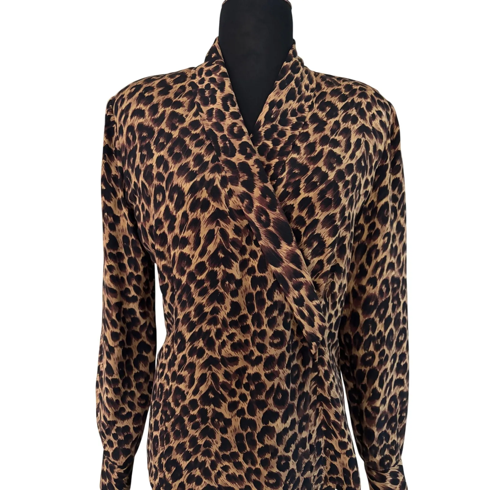 Dana Buchman Vintage Leopard Animal Print Silk Wrap Side Button Top Sz 4 $250 - Image 2