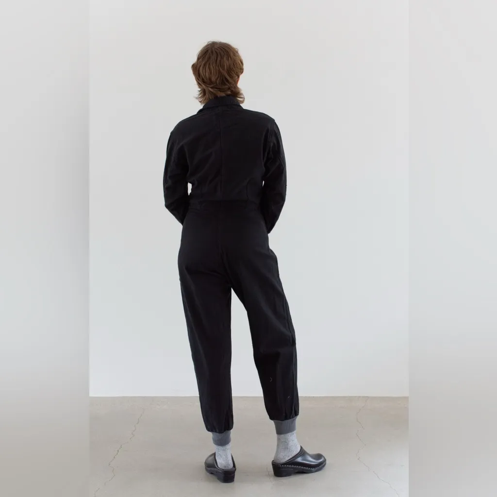 Vintage Overdye Hook & Loop Washed Black Coverall Utilitarian Jumpsuit sz Med - Image 7