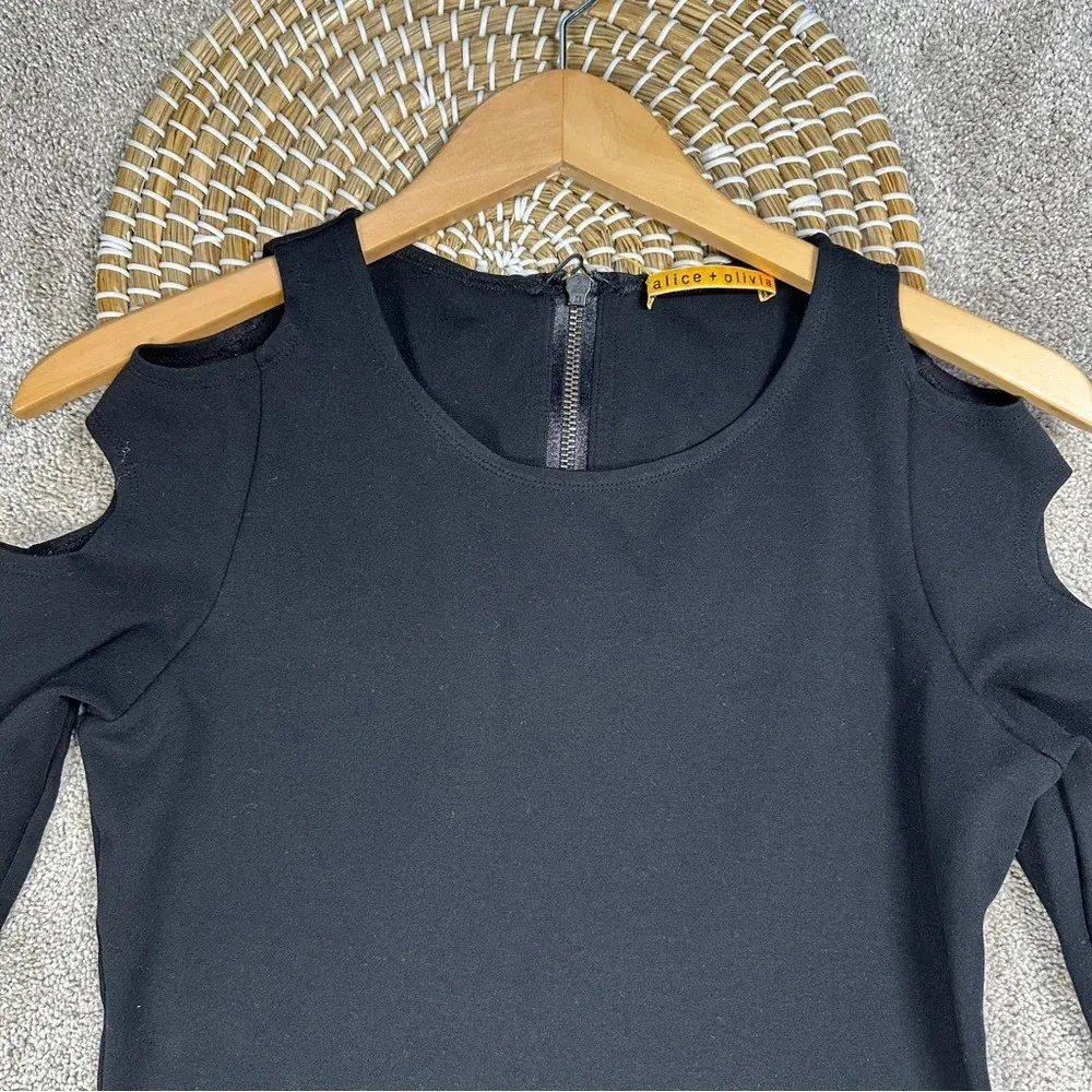 Alice + Olivia Black Bodycon Mini Dress Cut Out Sleeves Size XS - Image 4