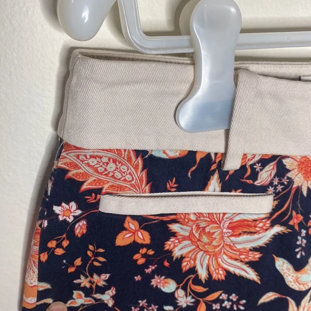 Anthropologie Leifsdottir Maypop floral and bird print Bermuda shorts size 0 Blue - Image 4