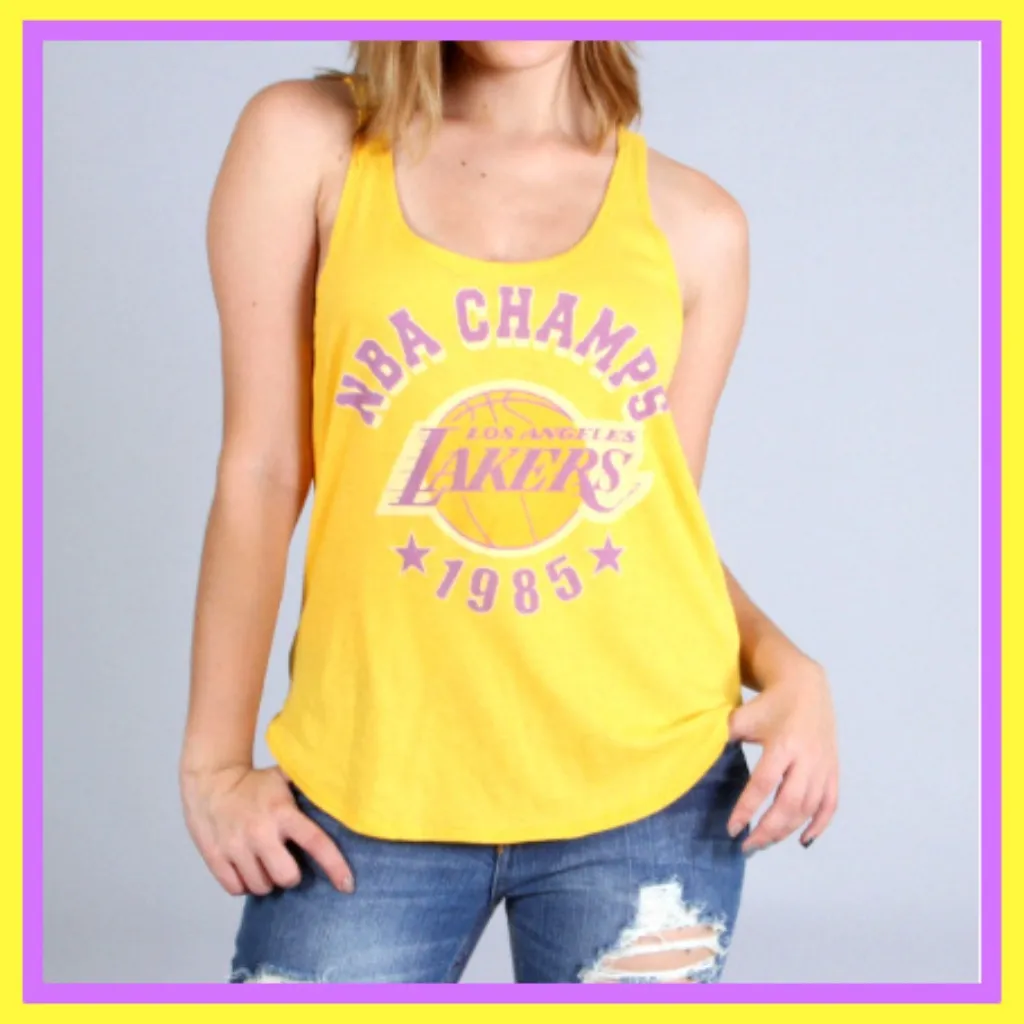🆕‎ LA Lakers NBA Basketball Champs Tank Top Shirt Womens S Small NWT Yellow - Image 2