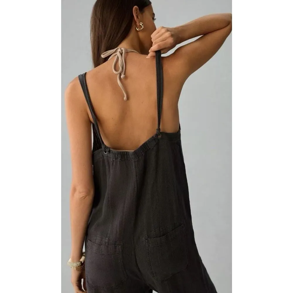 Anthropologie Pilcro Jumpsuit Women Carbon V-Neck Linen Beach Vacay Sz XLP NWT - Image 4