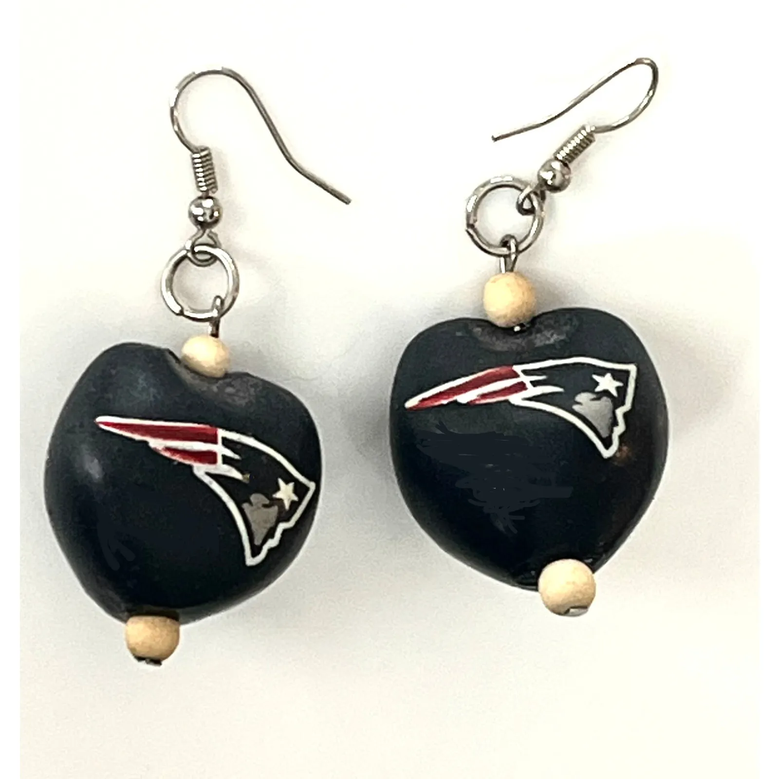 NFL New England Patriots Football EARRINGS Go Nuts Kukui Nut 2" Boho Dangle Drop Blue - Image 2