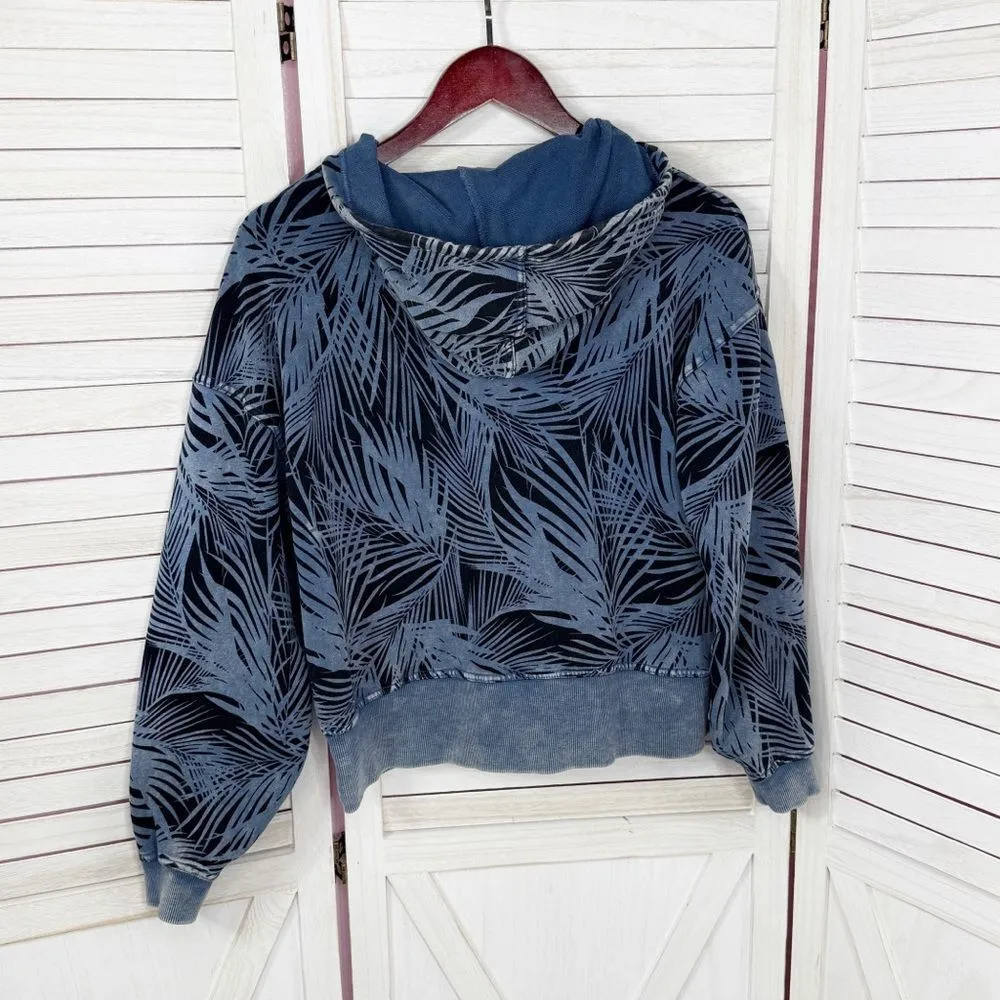JoyLab Palm Leaf Print Full Zip Hoodie Jacket Distressed Blue XS - Image 8