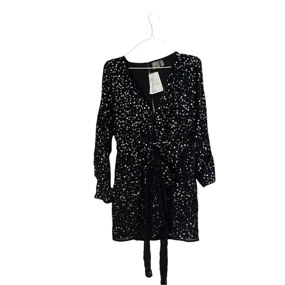 ASOS DESIGN mini dress with batwing sleeve and wrap waist in scatter sequin - Image 5