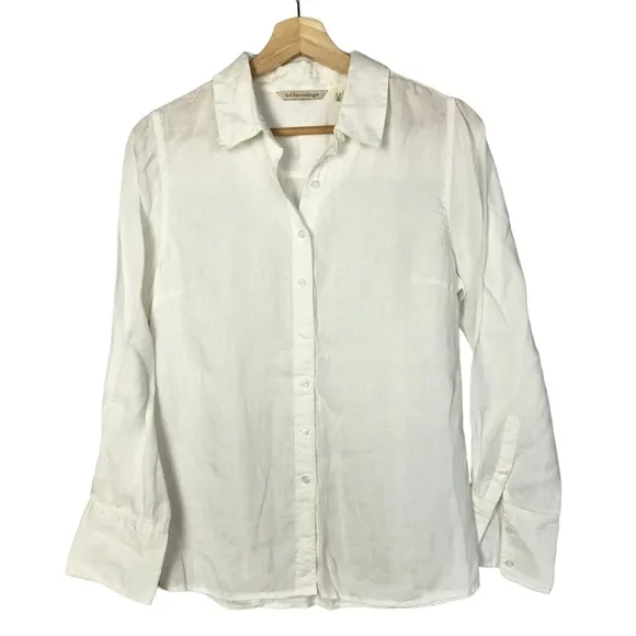 Soft Surroundings  Pure White Linen Long Sleeve Button Down S - Image 4