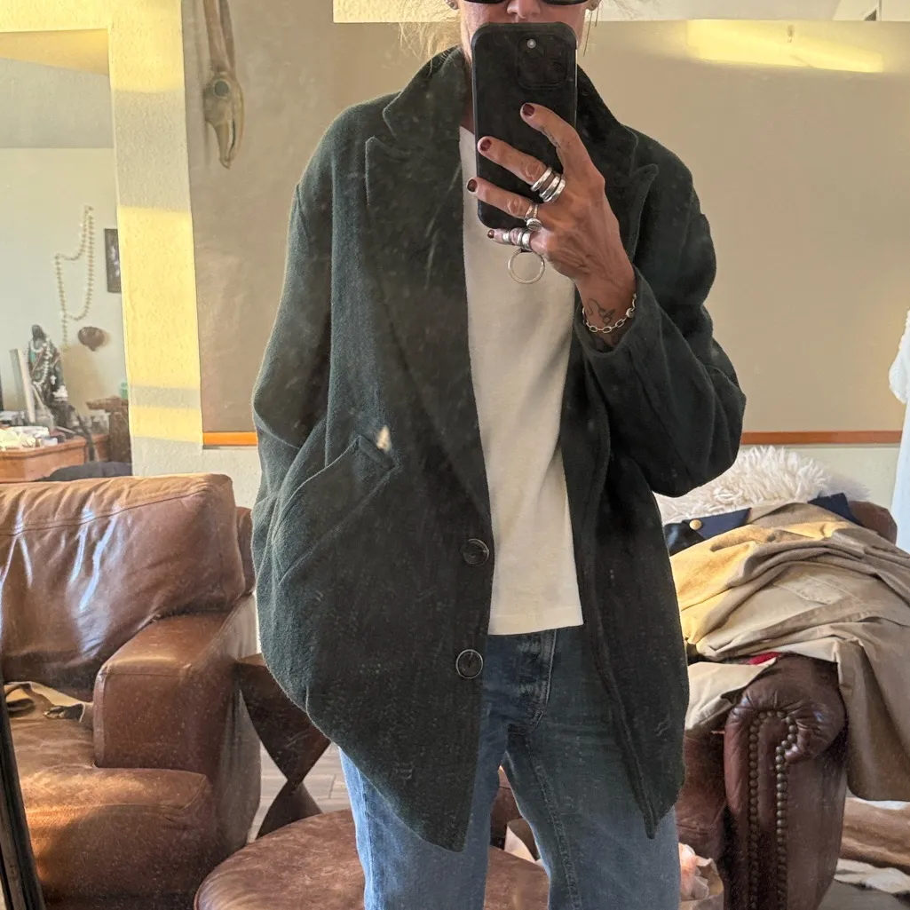 free people forest green oversized coat jacket blazer size small oversized boho - Image 6