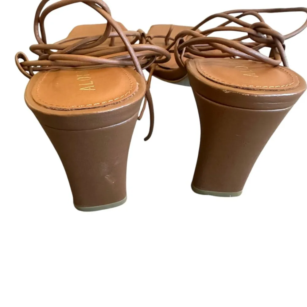 Alohas Bellini Leather Sandals Tan Lace-Up Square Toe Strappy Size 38 7.5 Womens - Image 7