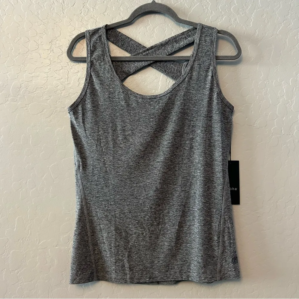 Zobha heather charcoal gray athletic crisscross back tank top size large NEW - Image 2