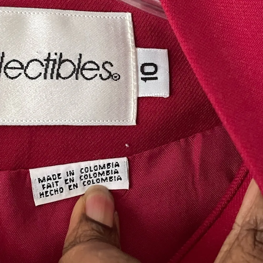 Vintage JH Collectibles Red Button Up 100% Wool Padded Cropped Blazer Size 10 - Image 9