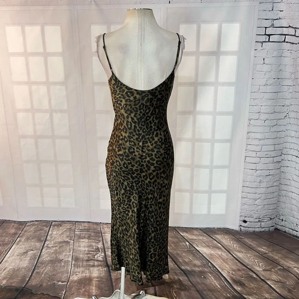 Zara green and black leopard print satin midi slip dress size XS - Image 6
