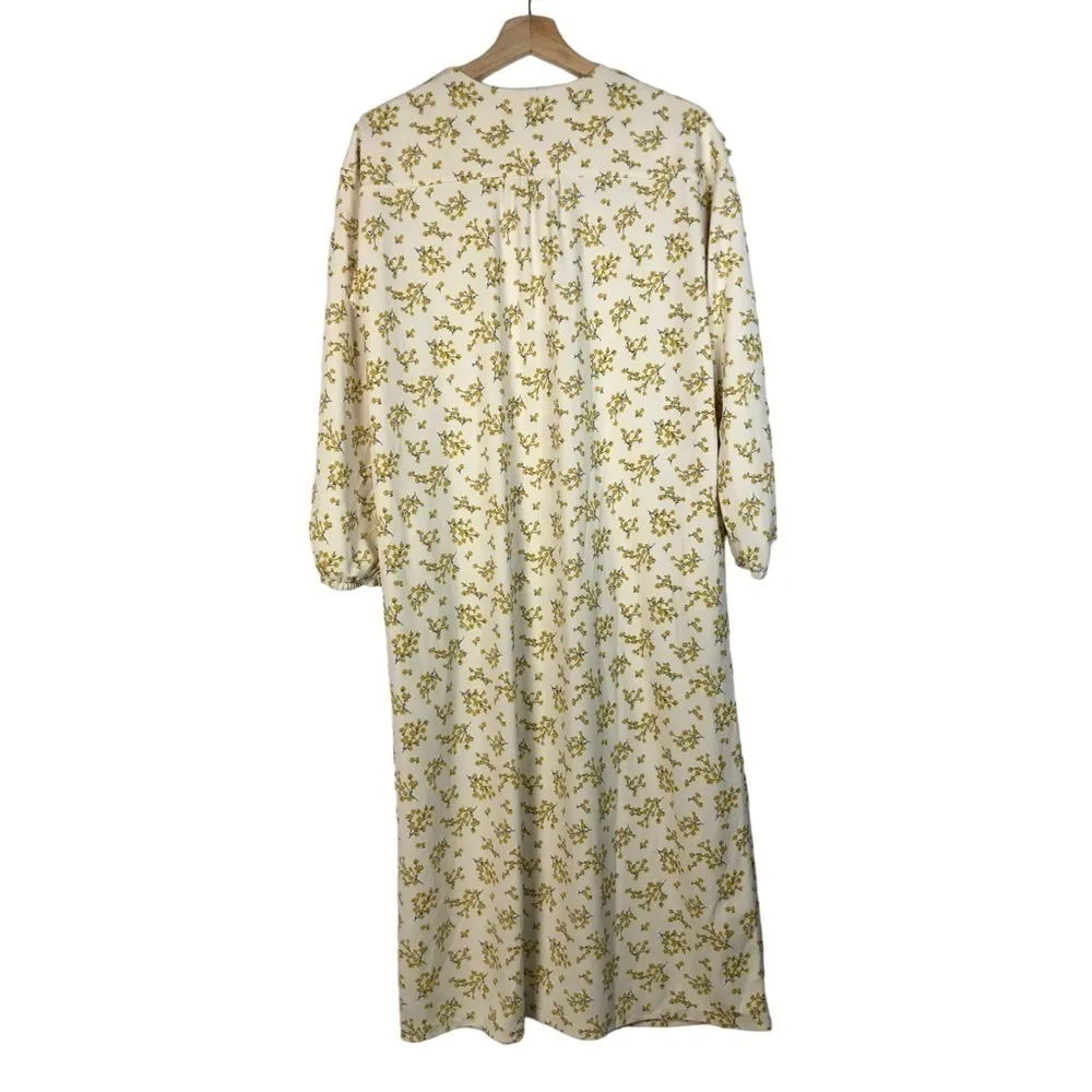 Uniqlo Joy Of Print Cream & Yellow Floral Long Sleeve Midi Dress S - Image 3