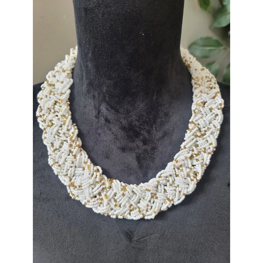 Women's White Gold Seed Beaded Necklace Lobster Claw Clasp Handmade Jewelry - Image 2