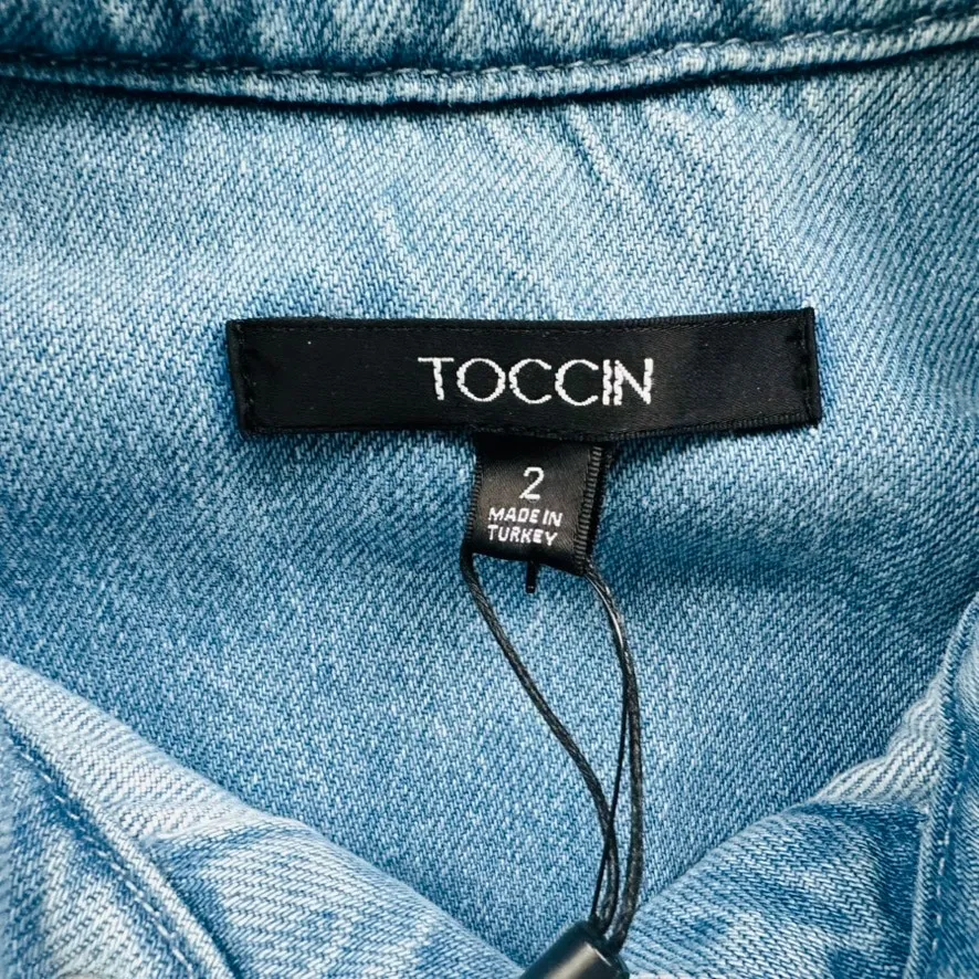 Toccin Lydia Denim Minidress Light Wash Size 2 NEW Short Sleeve Belted Blue - Image 6