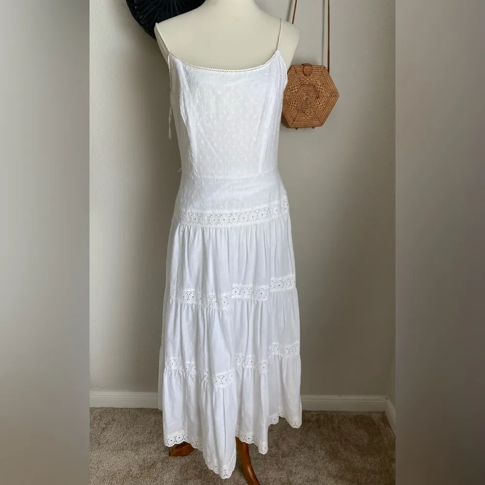 Vintage Jessica Howard White Eyelet Floral Spaghetti Strap Corset Dress, 10 - Image 3