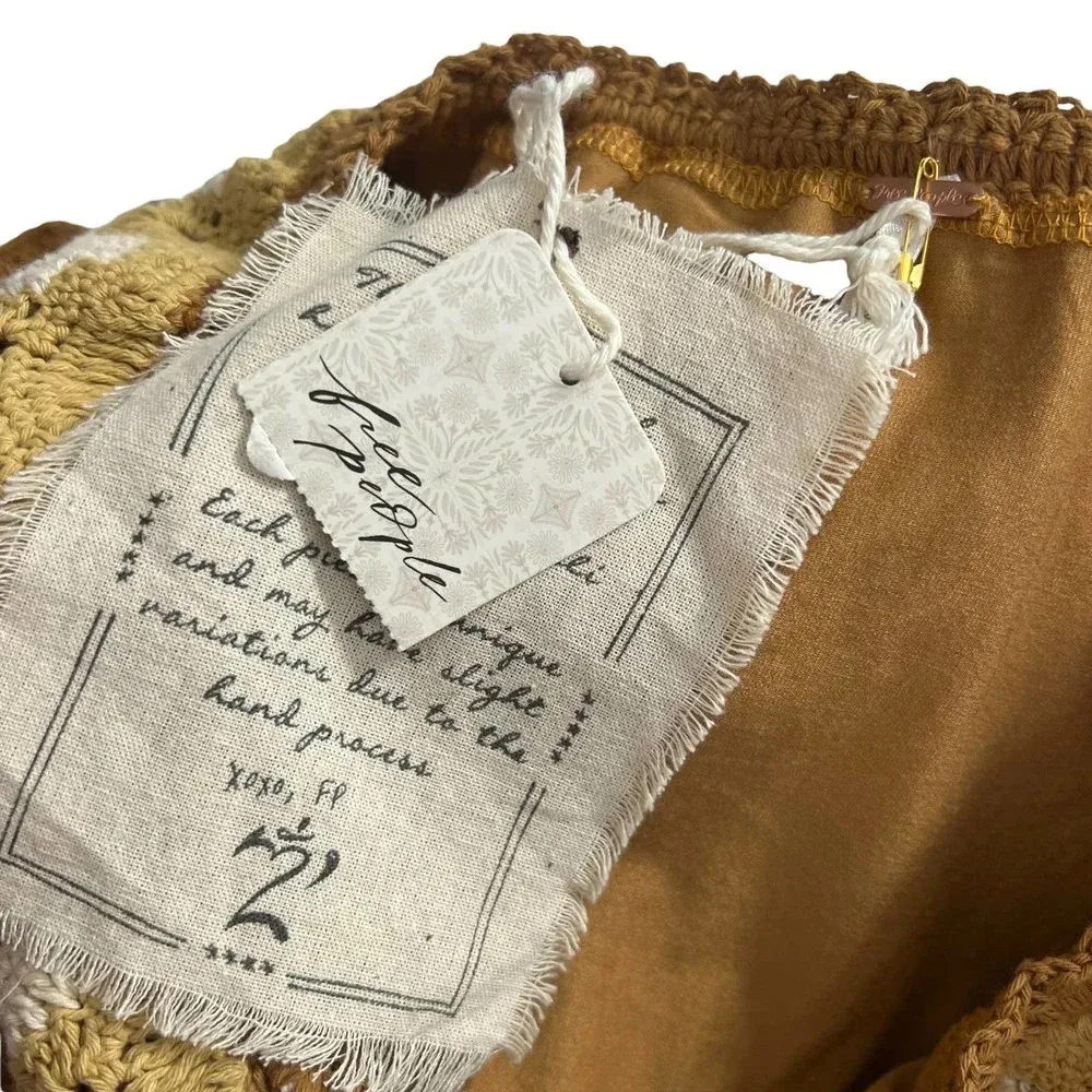 Free People Heat of the Moment Cotton Crochet Mini Skirt‎ Tan Peach Size Large - Image 12