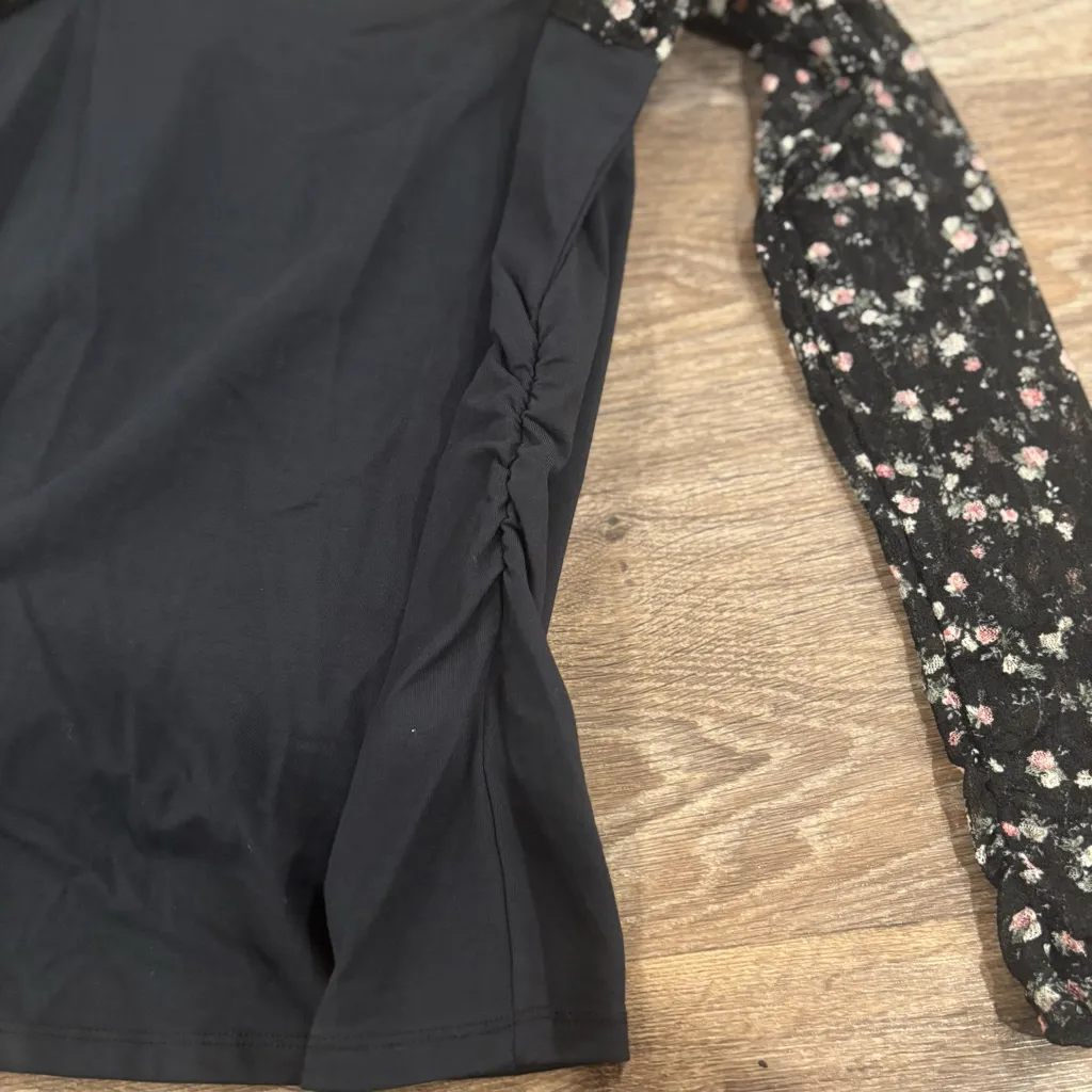 Free People Josie LS Mesh Contrast Top – Black Cotton Bodice Sheer Sleeves - L - Image 6