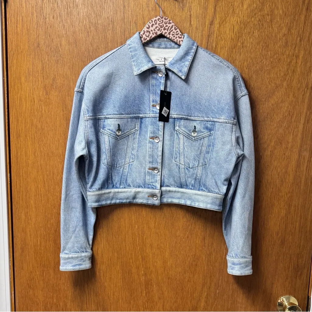 NEW Rag & Bone Miramar Cropped Trucker Jacket Tulip Blue XS - Image 14