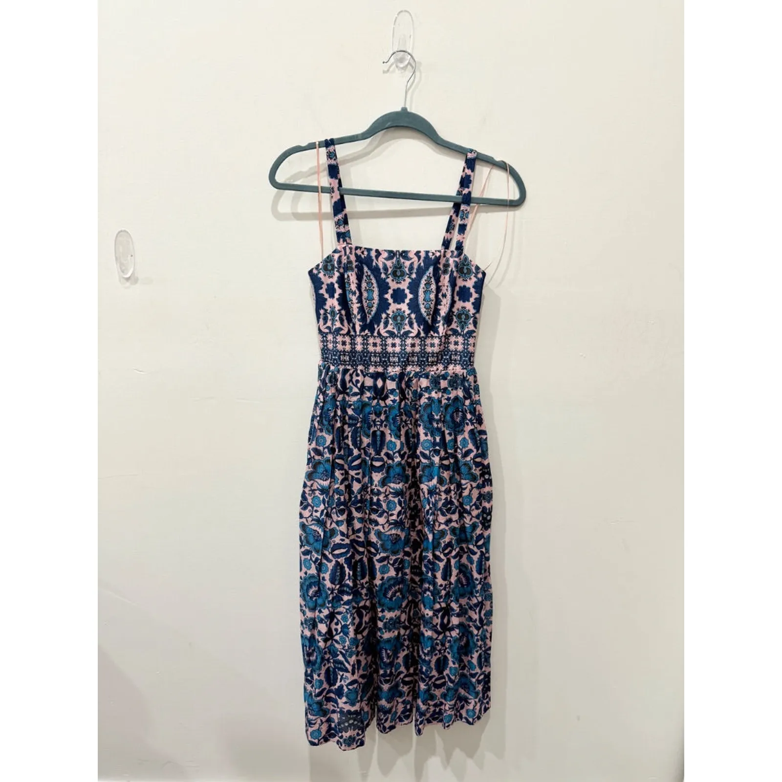 Taylor Foral Print Sleeveless Smocked Midi Tank Dress Blue/Pink Women's Size 2 Blue - Image 2