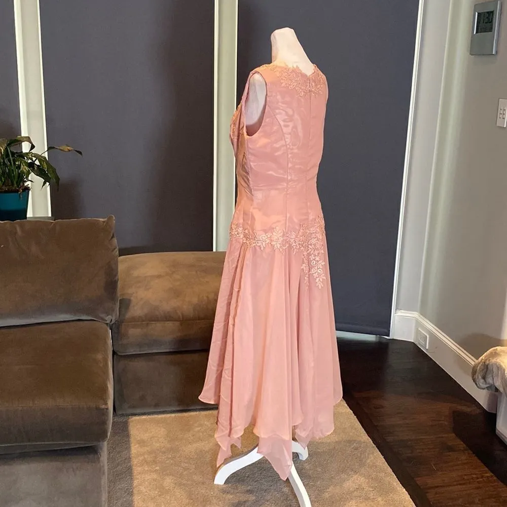 Women’s Pink Chiffon Dress Floral Detail Zip Up Back Matching Jacket Size L NWOT Pink Size L - Image 9