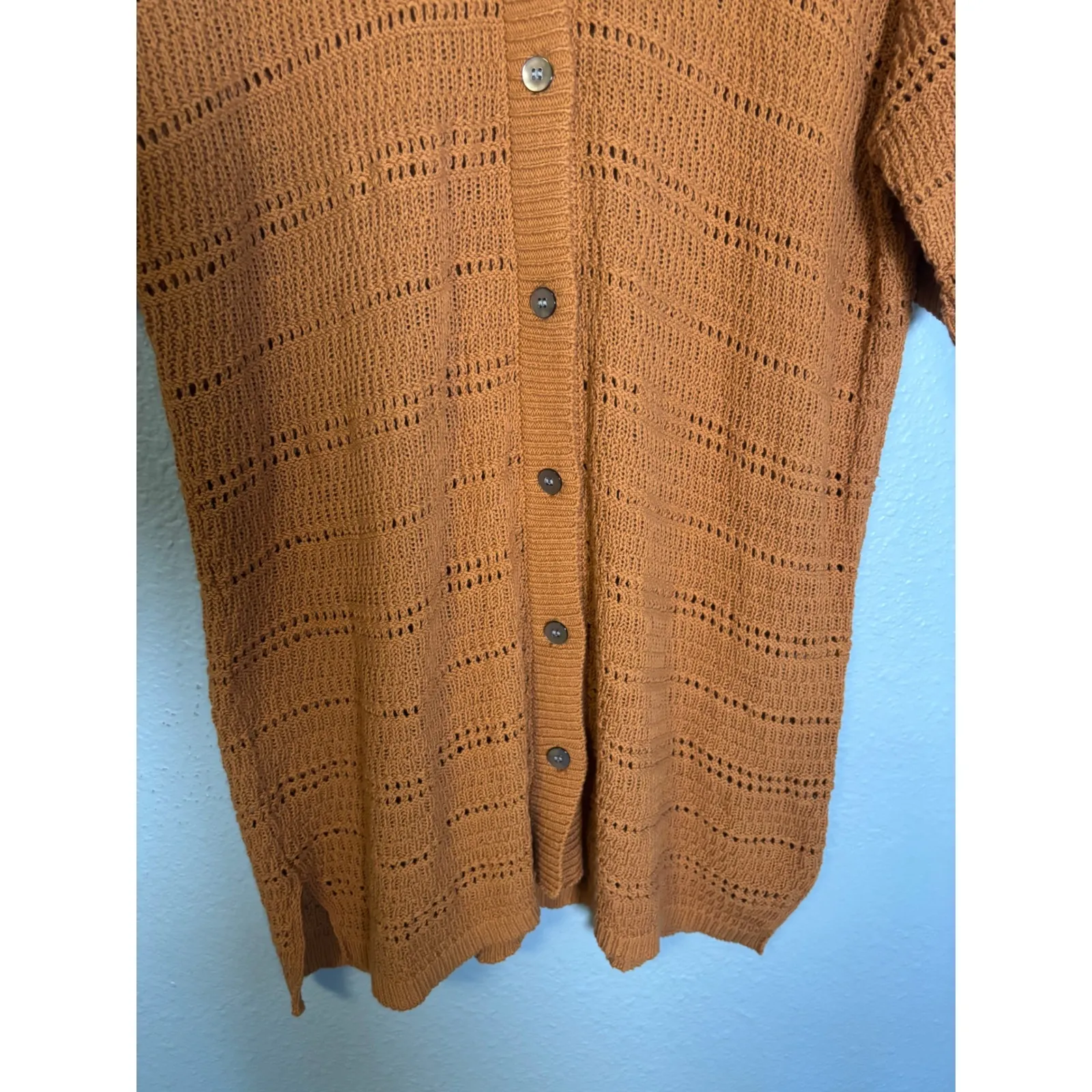 L Space Marbella Knit Short Sleeve Oversized Swim Cover Polo Brown Size Small - Image 6