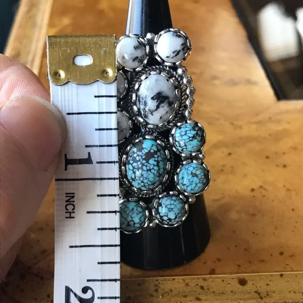 White Buffalo Turquoise Blue Turquoise Sterling Silver Statement Ring Size 7 - Image 5