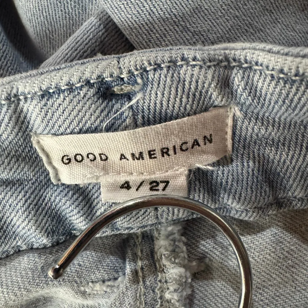 Good American SZ 4/27 Good Legs Cigarette Raw Hem Jeans Mid-Rise Light Wash Blue - Image 7