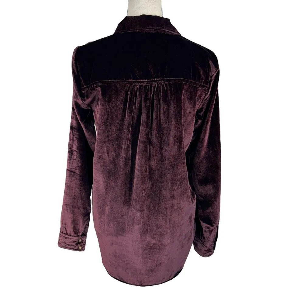 Maeve by Anthropologie SZ 6 Katrina Top Velvet Button-Up Hi-Low Hem Long Sleeves - Image 6