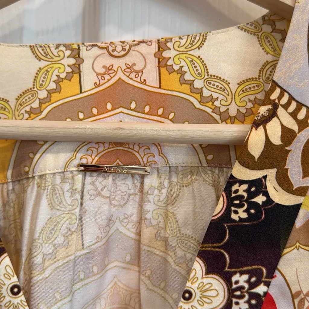 Alexis paisleu printed satin leather detail button down blouse - Image 4