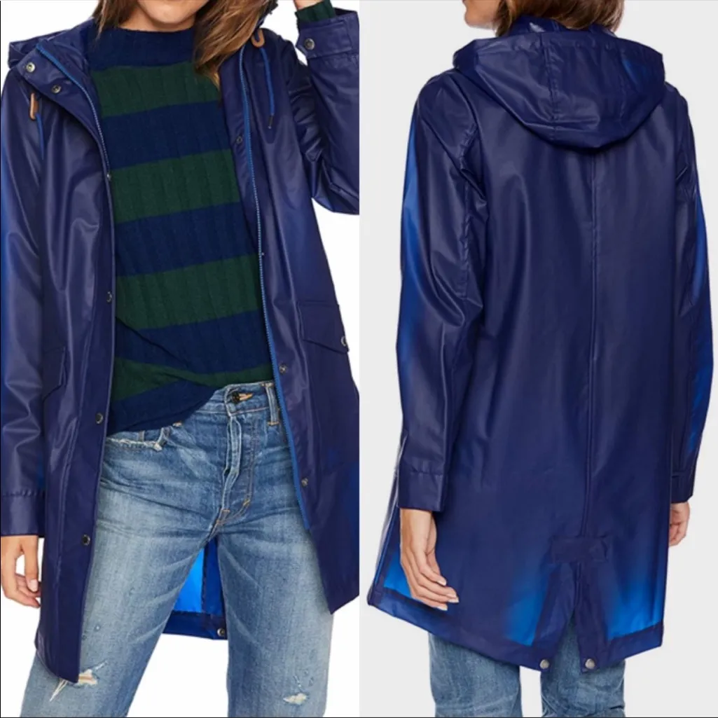 Levi's Blue Rain Jacket Trench Coat Hooded XS Long Line Snap Buttons Winter - Image 2