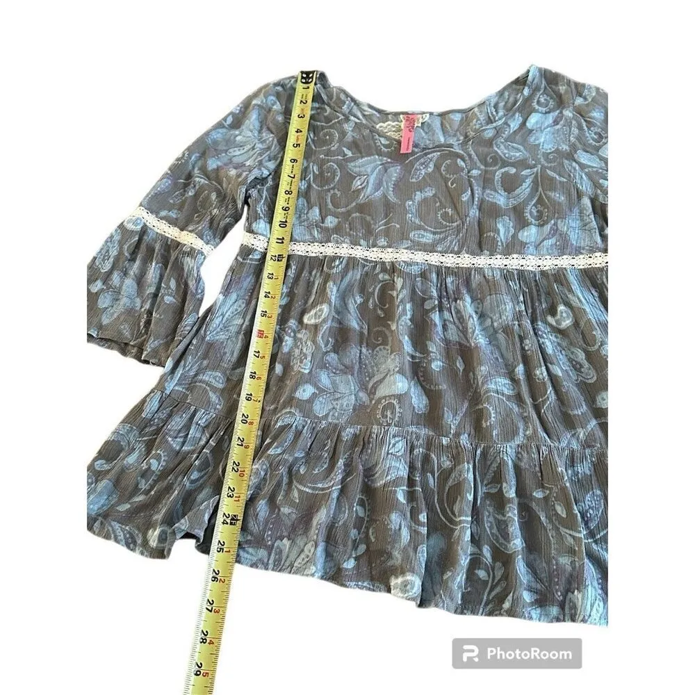 Vintage Baby Doll 90s Blouse Round Neck Y2K Empire Waist Size Floral Print - Image 3