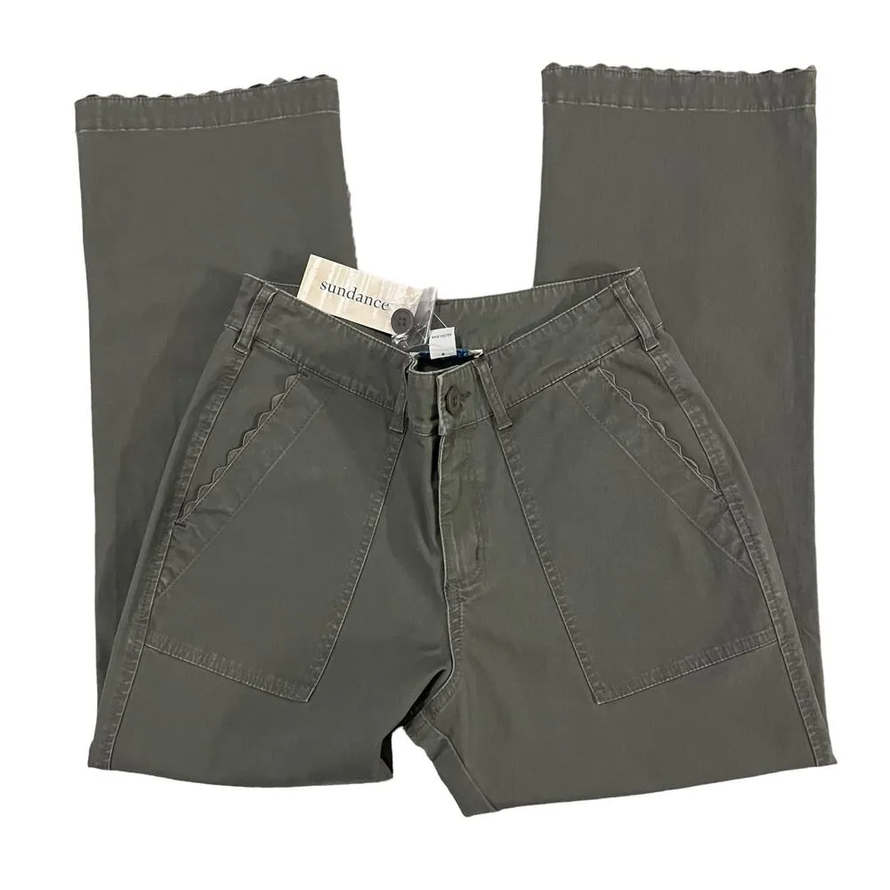 Sundance Pants NWT Sz 2 Garden Hues Green Cropped Scalloped Boho Casual Coastal - Image 2