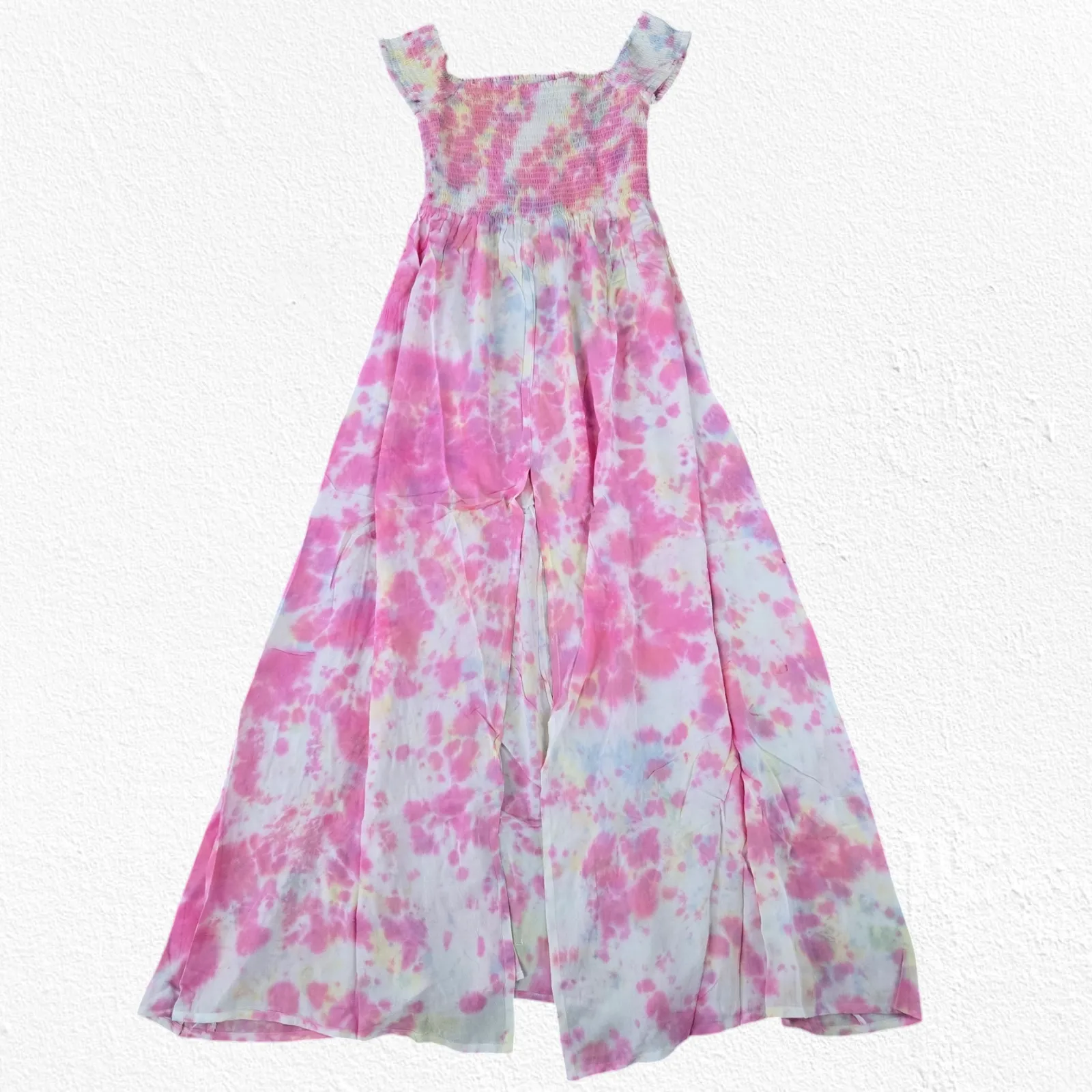 Pink White Tie Dye Smocked Off the Shoulder Area Stars Kaia Dress Size Small - Image 2