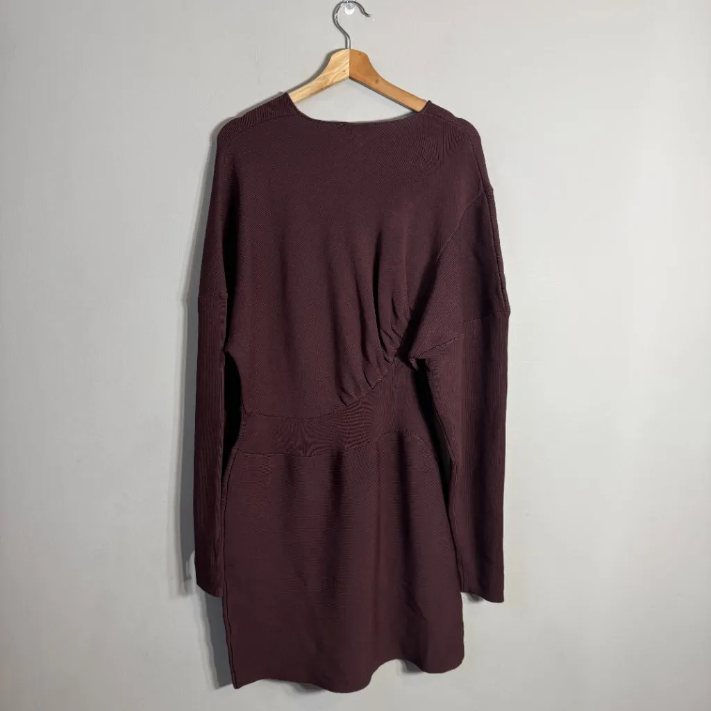 GANNI Rib Knit Asymmetrical Mini Dress Women's XL Burgundy Ruched Designer NWOT - Image 7