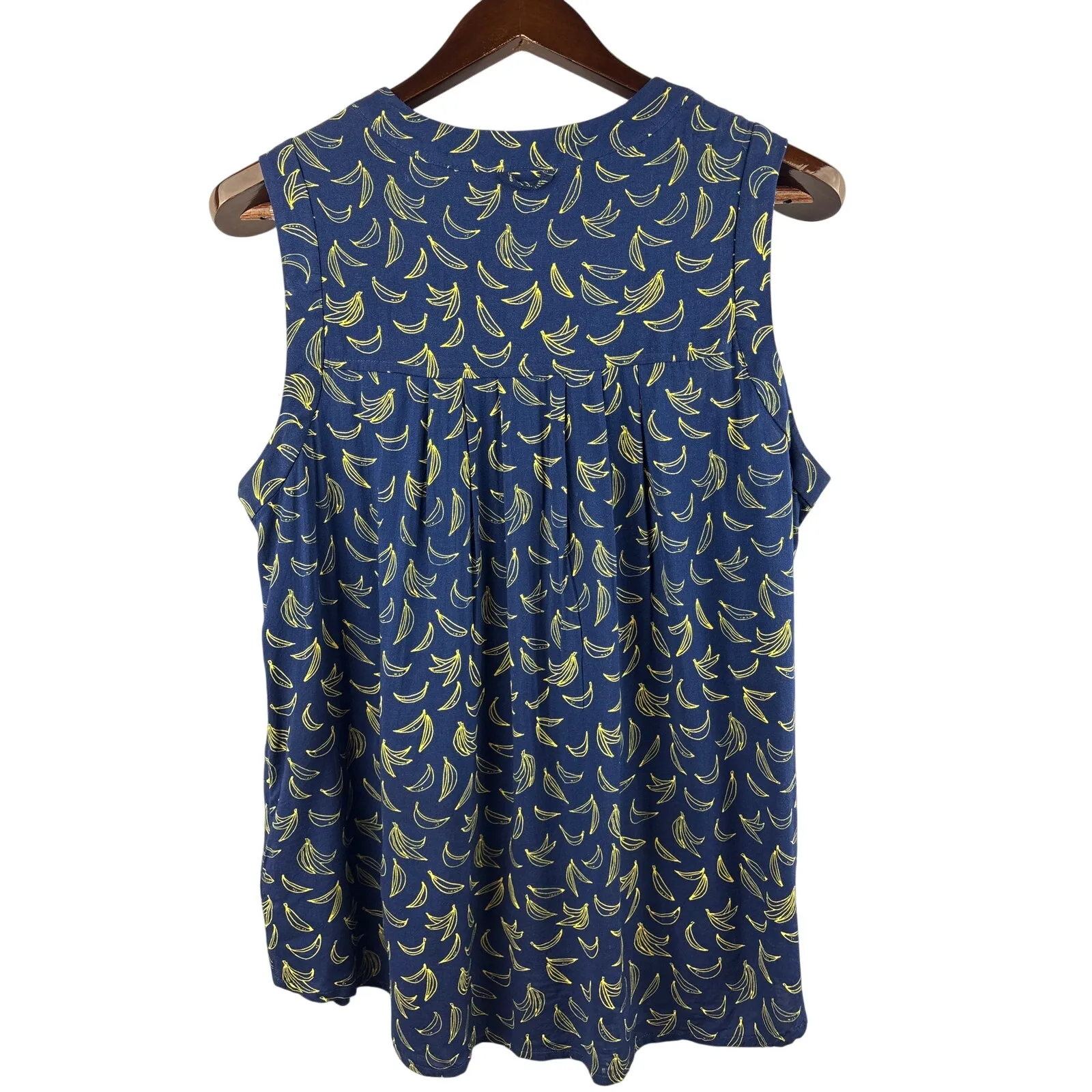 Women’s Maeve Size 12 Navy Blue Sleeveless Blouse w/ Yellow Banana Print - Image 3
