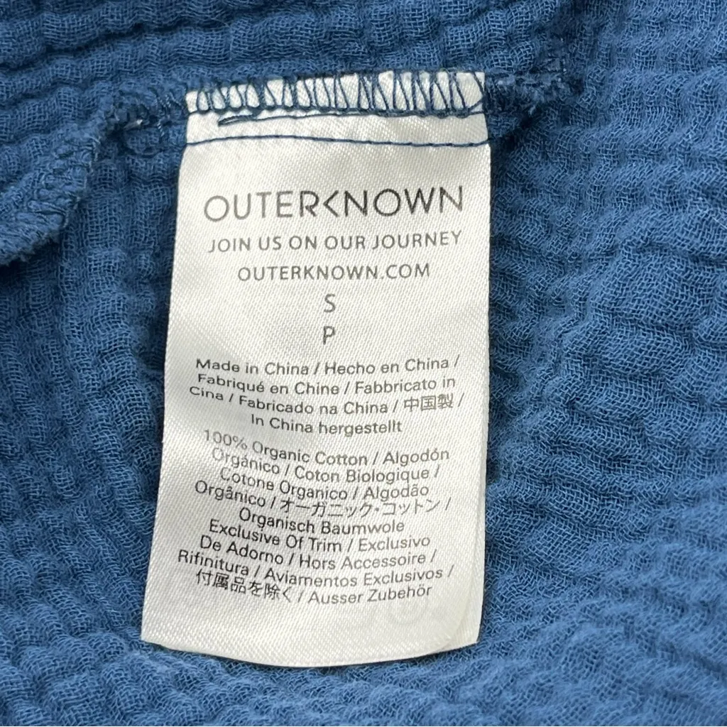 Outerknown Currents Organic Cotton Gauze Crepe BellSleeve Dress Blue Small *FLAW - Image 3