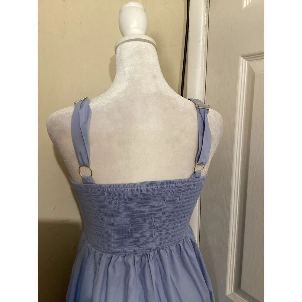 Bishop & Young Light Blue Smocked Poplin Tiered Midi Dress Cotton XS - Image 6