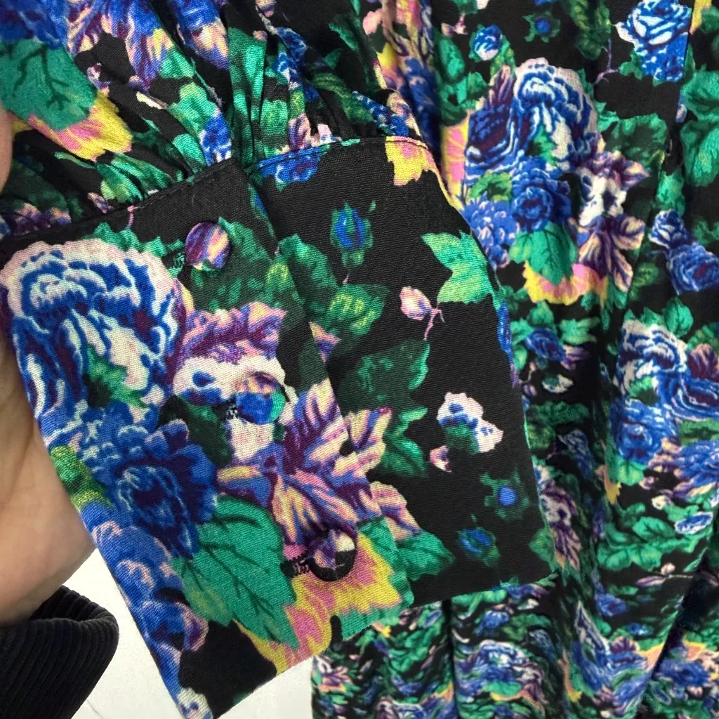 Zara Floral Long Sleeve Midi Dress Black Size Small S EUC - Image 13