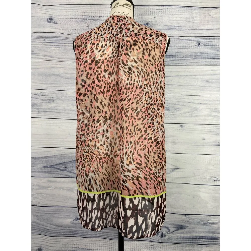 CAbi Sleeveless Button Front Blouse Top Womens S V Neck Animal Print Yoke Back - Image 5