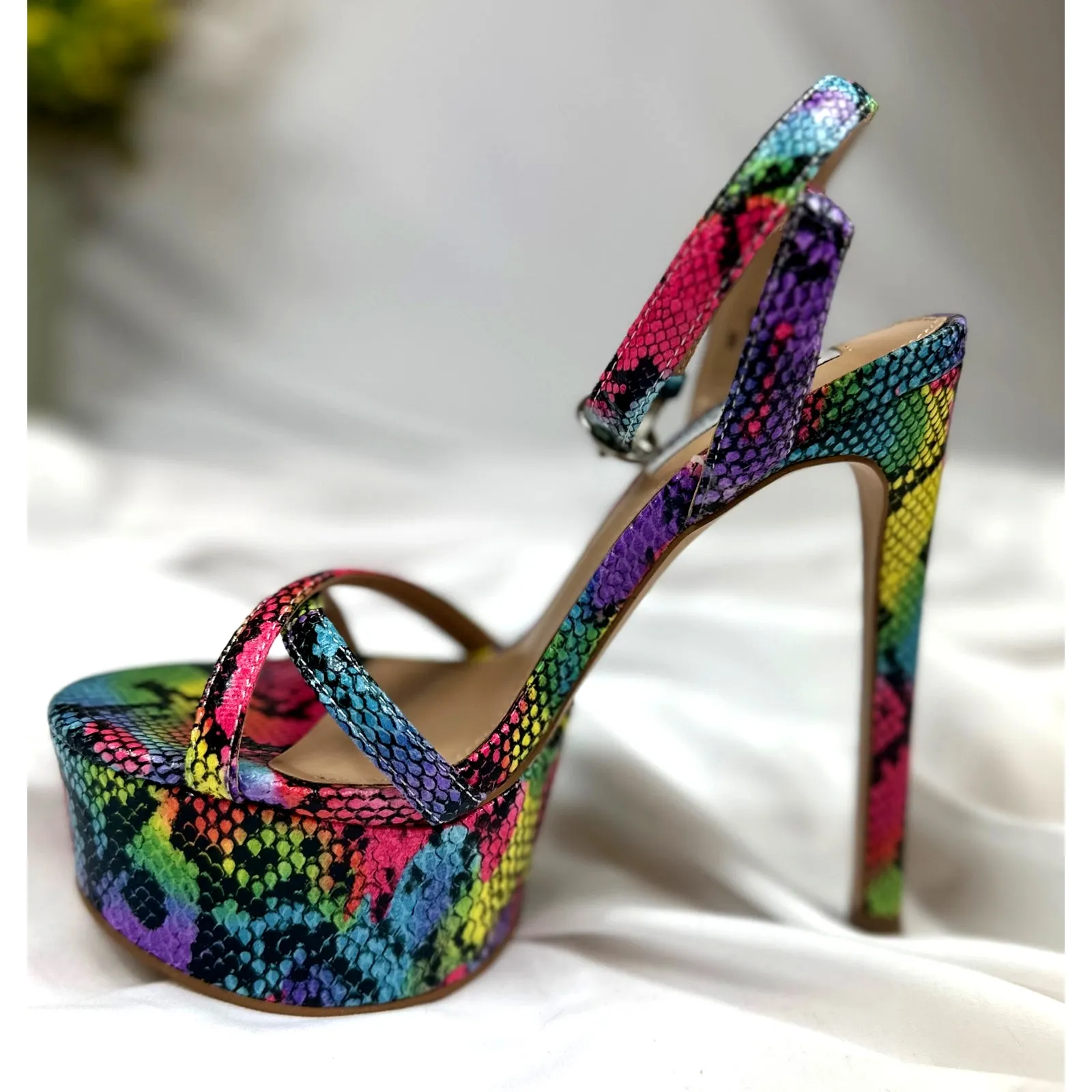 Steve Madden Marciana Snake Skin Multi Ankle Strap Open Toe High Heel Sandals 6 - Image 5