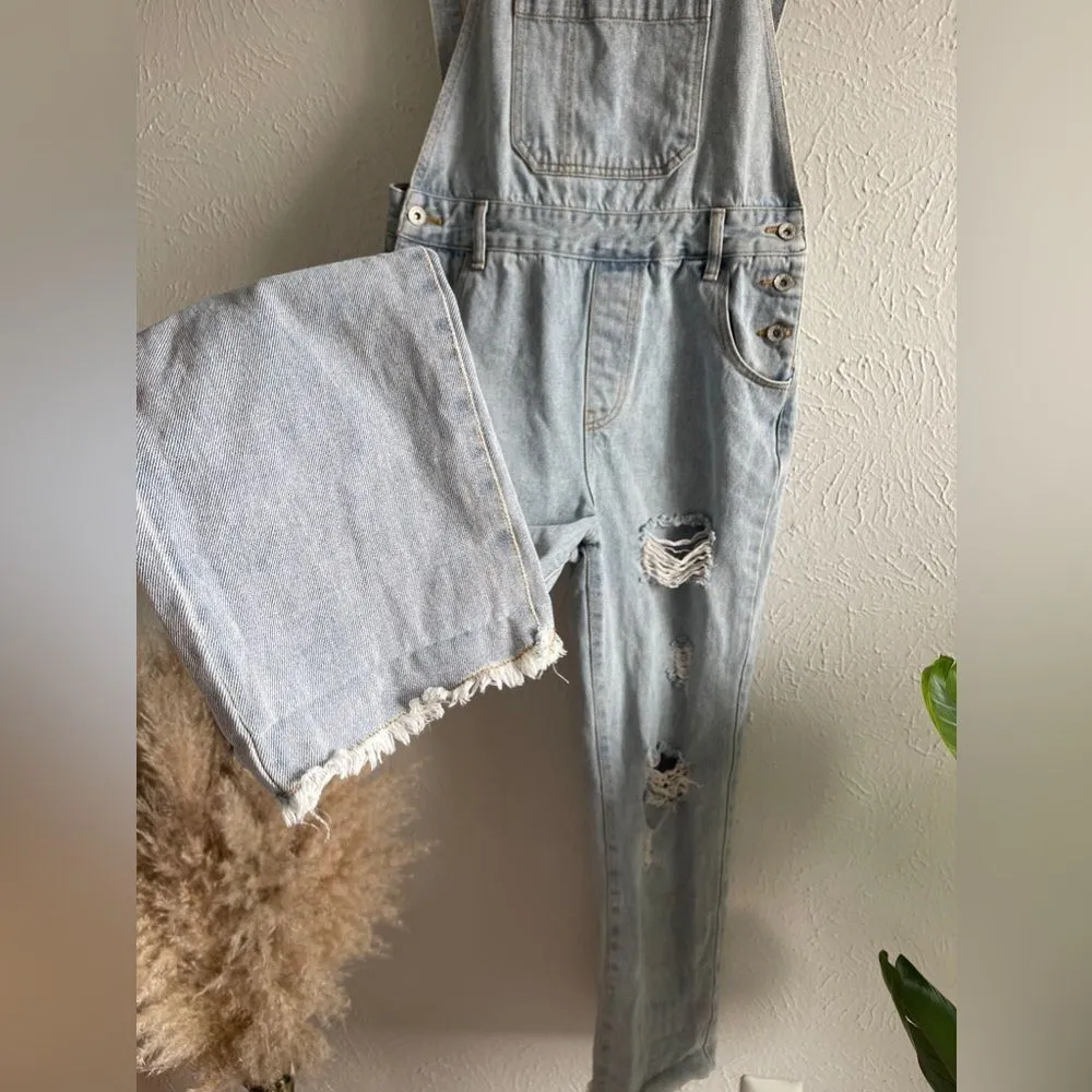 Clothing Distressed Wash Distressed Capri Overalls Size S 100% Cotton - Image 7
