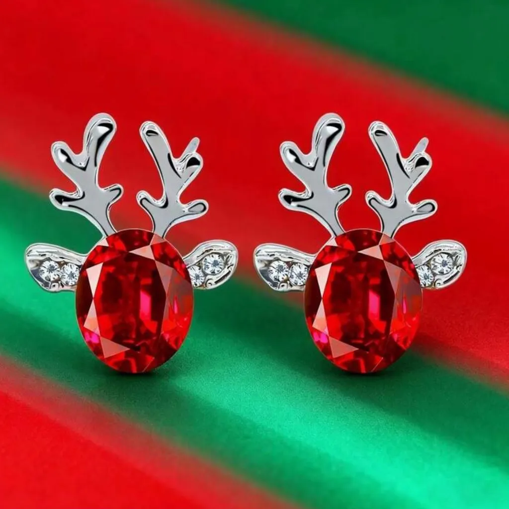 Silver and Red Reindeer Earrings - Image 3