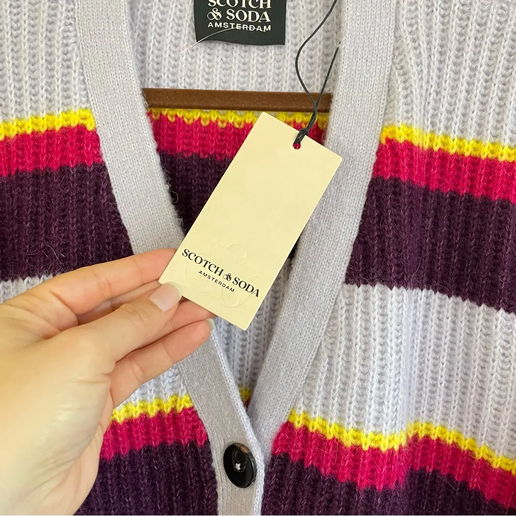 NWT Scotch & Soda Striped Fuzzy V Neck Slouchy Cardigan Size M - Image 3